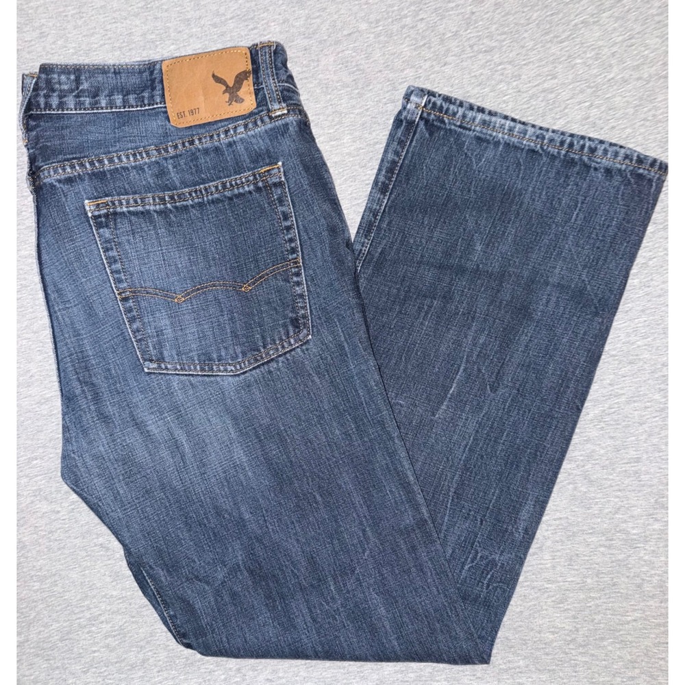 American Eagle Mens Original Bootcut Dark Wash Blue Jean Size 34x32 Buttery Soft